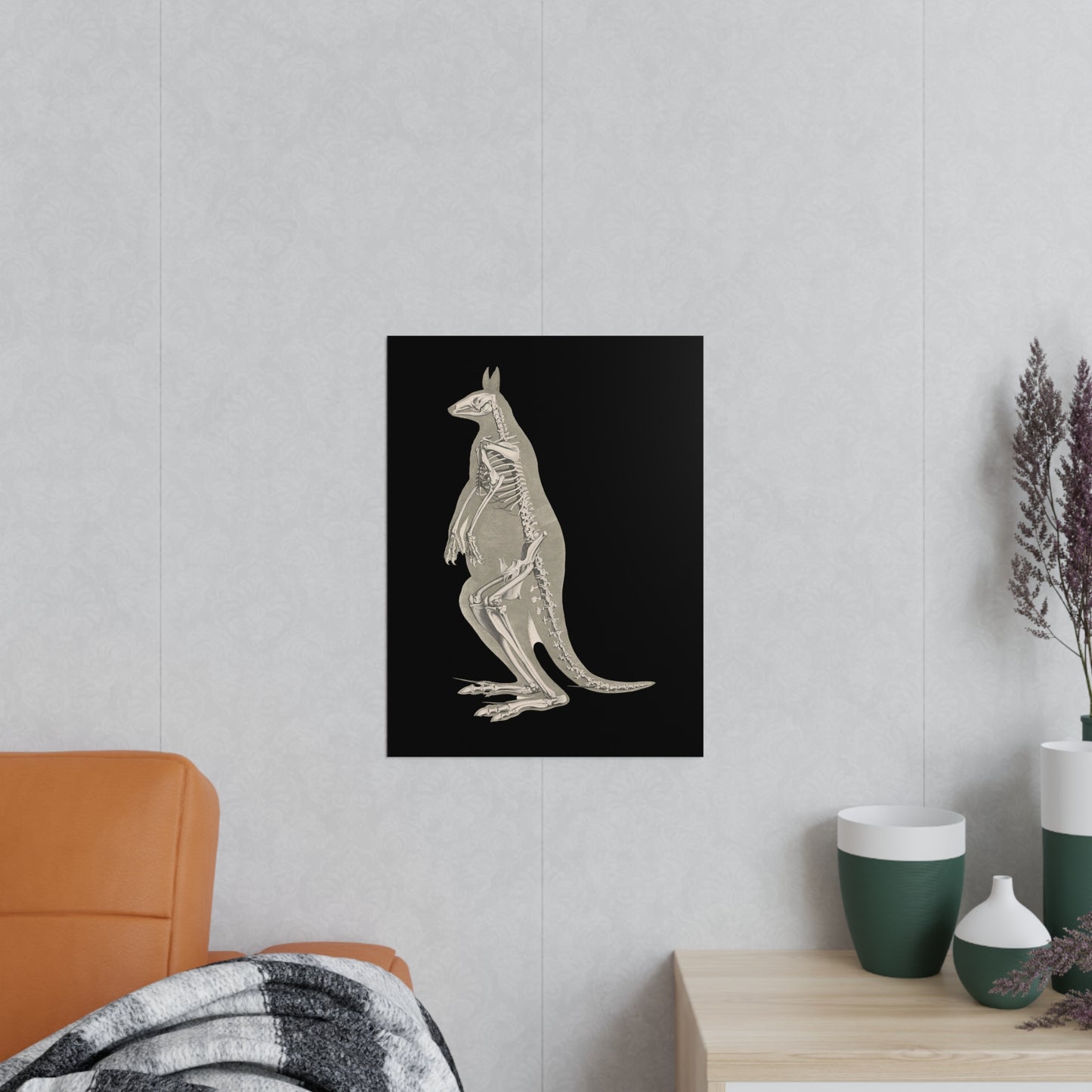 Kangaroo Skeleton Art Print, Vintage Print, Gothic, Educational Art
