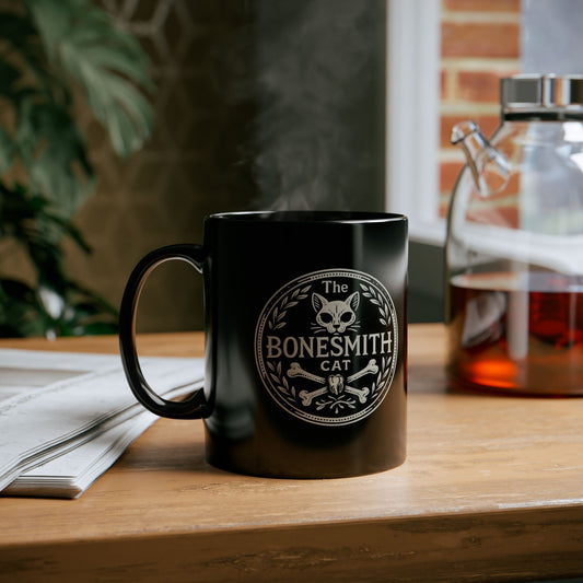 Gothic Cat Mug, Bonesmith Cat Coffee Cup for Cat Lovers, Halloween Gift, Dark Aesthetic Kitchenware