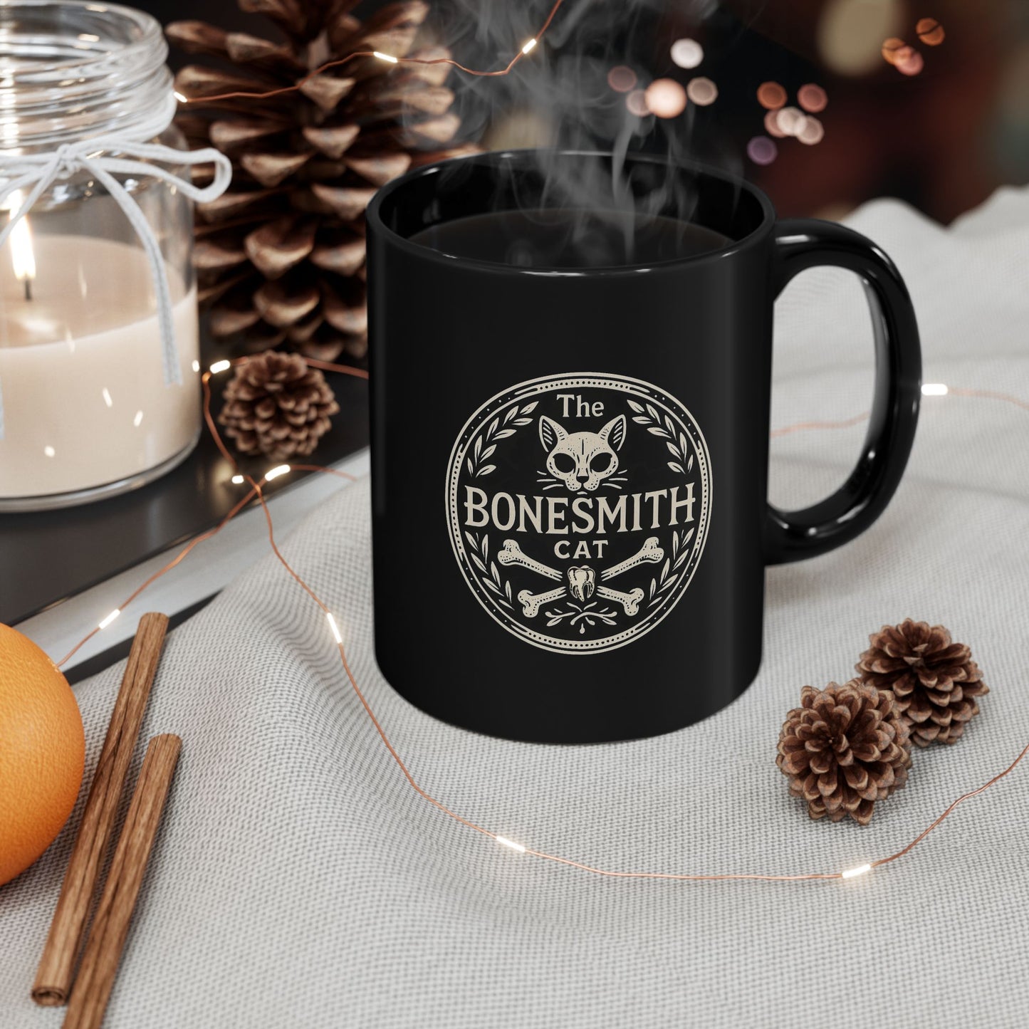 Gothic Cat Mug, Bonesmith Cat Coffee Cup for Cat Lovers, Halloween Gift, Dark Aesthetic Kitchenware