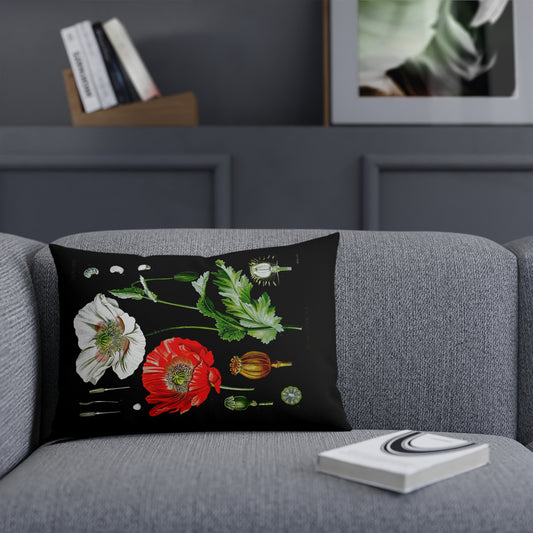 Mohn, Botanical Anatomie, Dark Academia, Gothic Vintage Floral Cushion with Botanical Design